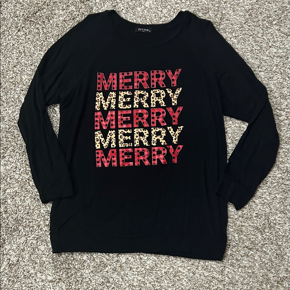 Black Long Sleeve Top with Merry Graphic size Medium